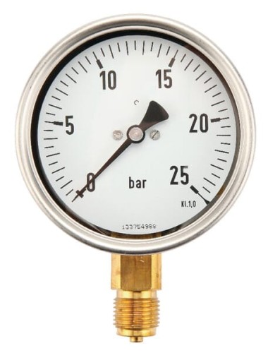 Manometr glicerynowy, Ø 100 mm 0-25 bar, przyłącze dolne 1/2" MA10025L08SSGF - Intertraktor