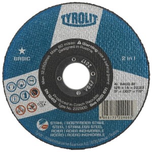 Tarcza do ciecia 2in1 stal / inox płaska Basic Tyrolit, 125 x 2.5 mm 222998
