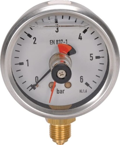 Manometr glicerynowy, Ø 63 mm 0-6 bar, przyłącze dolne 1/4" ze wskaźnikiem pamięci MA6306MEMPOINT - Intertraktor