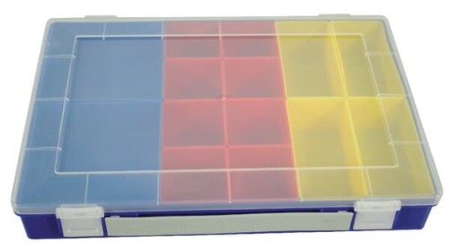 Kasetka asortymentowa, 335x225x55 mm, niebieska polipropylenowa, 14 przegródek Hünersdorff WE6008 - Intertraktor