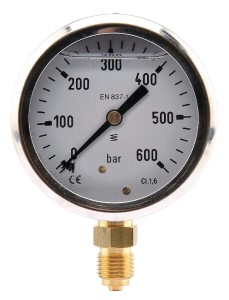 Manometr glicerynowy, Ø 63 mm 0-600 bar, przyłącze dolne 1/4" MA63600L04SSGF