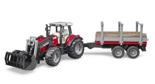 Ciągnik Massey Ferguson 7480 z ładowaczem czołowym i przyczepą do drewna U02046 - Intertraktor