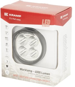 Lampa robocza LED, okrągła 40W 4000lm 10/30V 84x126x71.8 mm z wtyczką AMP światło skupione 4 LED 360° Kramp LA10551SP