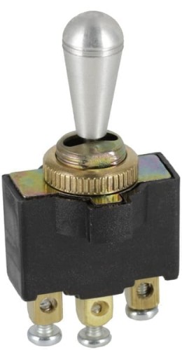 Przełącznik dźwigniowy, on-off-on, 12-24VDC 10A 125-250VAC 2A 3-pin przyłącza przewodów śrubowe z metalową nakrętką i osłoną metalową SW10013KR - Intertraktor