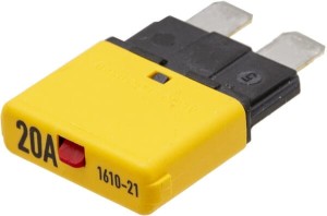 Bezpiecznik termiczny, manualny reset 28V 20A L=34.4 mm żółty E.T.A SI25020