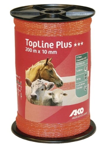 Taśma ogrodzeniowa Top Line Plus, 10 mm 200 m, pomarańczowa AKO 449566 - Intertraktor