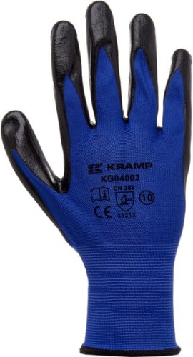 Rękawice robocze, niebieskie, Nylon 13G powlekane nitrylem roz. 9/L Protect Kramp KG0400309 - Intertraktor
