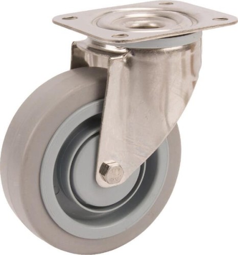 Koła skrętne ze stali nierdzewnej z powierzchnią z szarej gumy elastycznej 8470UFC125P62 - Intertraktor