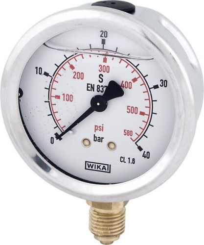 Manometr glicerynowy, Ø 100 mm 40 bar, przyłącze dolne 1/2" B711W100040D - Intertraktor