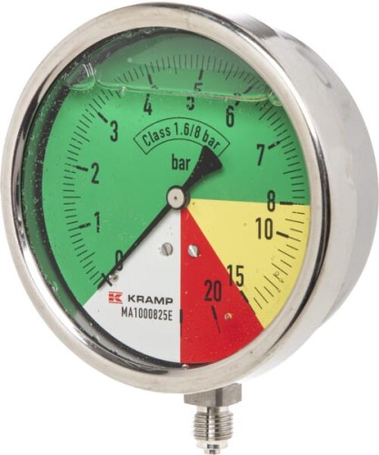 Manometr Ø 100 mm 0-8-15-25 bar przyłącze dolne 1/4" ET MA1000825E - Intertraktor