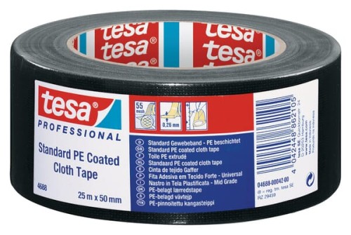 Taśma tkaninowa, standardowa, powlekana PE, czarna, 25 m x 50 mm, TesaBAND® T046880004200 - Intertraktor