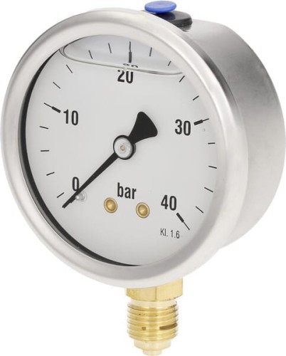 Manometr glicerynowy, Ø 63 mm 0-40 bar, przyłącze dolne 1/4" MA6340L04SSGF - Intertraktor