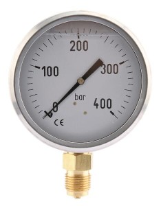 Manometr glicerynowy, Ø 100 mm 0-400 bar, przyłącze dolne 1/2" MA100400L08SSGF