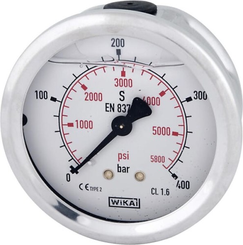 Manometr glicerynowy, ø63 mm, 400 bar, przyłącze tylne 1/4" B711W063400T - Intertraktor