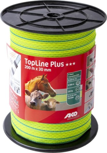 Taśma ogrodzeniowa Top Line Plus, 30 mm 200 m, żółta/niebieska AKO 449583 - Intertraktor