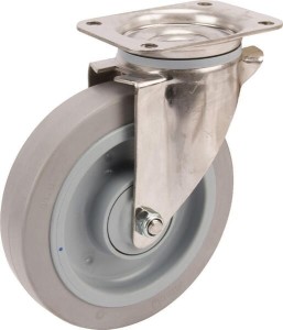 Koła skrętne ze stali nierdzewnej z powierzchnią z szarej gumy elastycznej 8470UFC200P63