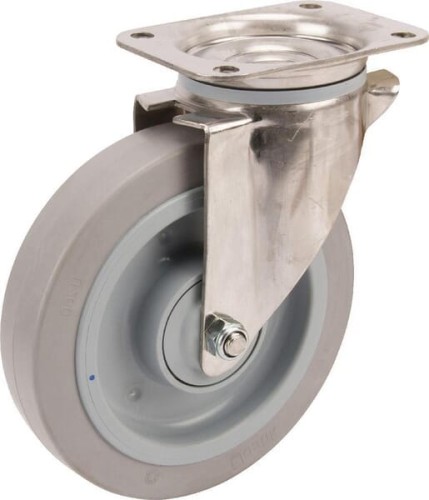 Koła skrętne ze stali nierdzewnej z powierzchnią z szarej gumy elastycznej 8470UFC200P63 - Intertraktor