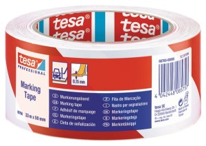 Taśma ostrzegawcza, do znakowania podłóg, czerwona/biała, 33 m x 50 mm Tesa® T607600008815