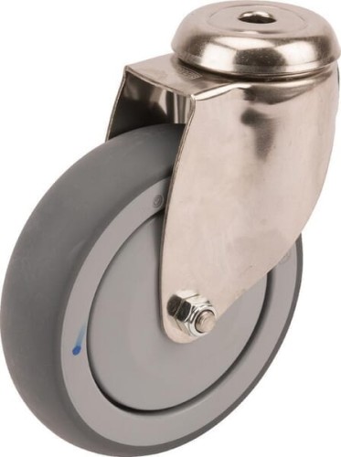 Caster wheel swivel, rubber wheel: Ø125x32mm, stainless steel single bolt hole Load: 100kg, Tente 7470PJC125P3011 - Intertraktor