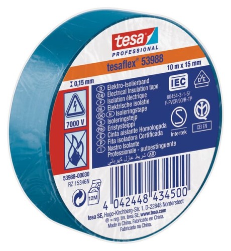 Taśma izolacyjna z miękkiego PCW, niebieska, 10 m x 15 mm TesaFLEX® T539880003000 - Intertraktor