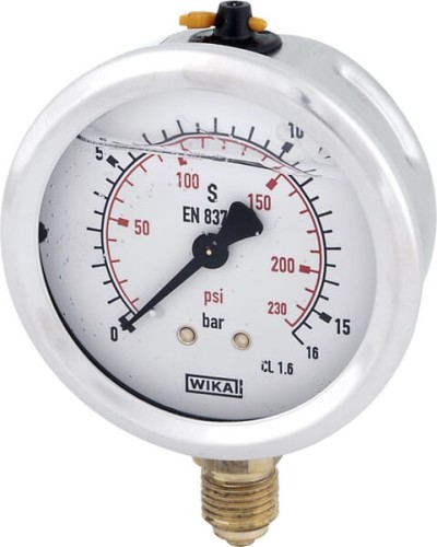 Manometr glicerynowy, Ø 63 mm 16 bar, przyłącze dolne 1/4" B711W063016D - Intertraktor