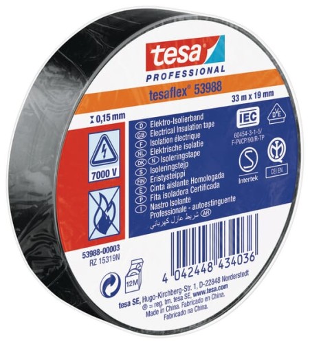 Taśma izolacyjna z miękkiego PCW, czarna, 33 m x 19 mm TesaFLEX® T539880000300 - Intertraktor