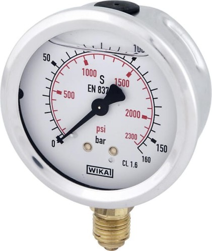 Manometr glicerynowy, Ø 100 mm 160 bar, przyłącze dolne 1/2" B711W100160D - Intertraktor