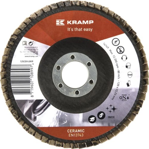 Tarcza szlifierska wachlarzowa, 125x22 mm K40 Ceramic Kramp 125CEK40KR - Intertraktor