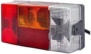 Lampa tylna zespolona, lewa prostokątna 12/24V czerwona/pomarańczowa/biała przykręcana Hella 2VP006040111