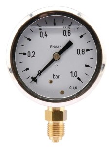 Manometr glicerynowy, Ø 63 mm 0-1 bar, przyłącze dolne 1/4" MA631L04SSGF