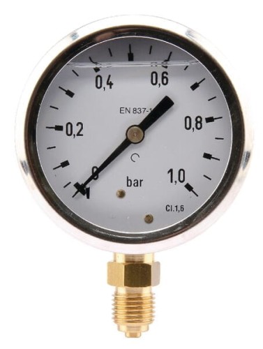Manometr glicerynowy, Ø 63 mm 0-1 bar, przyłącze dolne 1/4" MA631L04SSGF - Intertraktor