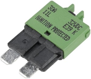 Bezpiecznik termiczny, manualny reset 28V 30A L=34.4 mm zielony E.T.A SI25030
