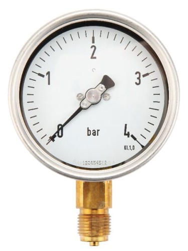 Manometr glicerynowy, Ø 100 mm 0-4 bar, przyłącze dolne 1/2" MA1004L08SSGF - Intertraktor