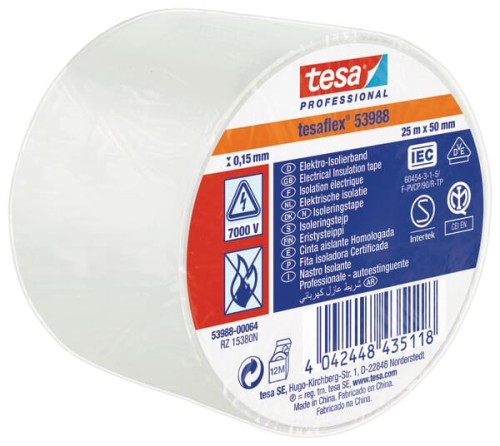 Taśma izolacyjna z miękkiego PCW, biała, 25 m x 50 mm TesaFLEX® T539880006400 - Intertraktor