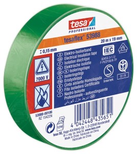 Taśma izolacyjna z miękkiego PCW, zielona, 20 m x 19 mm TesaFLEX® T539880010600