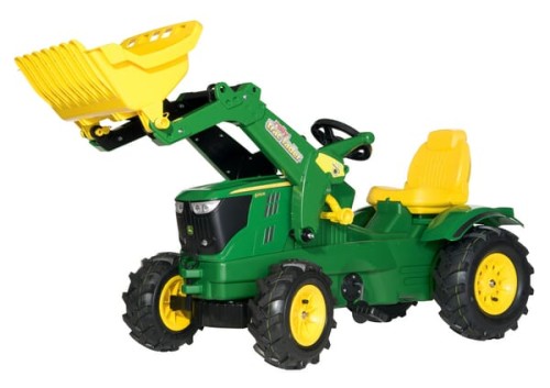 Traktor z napędem na pedały i ładowaczem John Deere 6210R z kołami pneumatycznymi wiek od 3 lat RollyFarmtrac Rolly Toys R61110 - Intertraktor