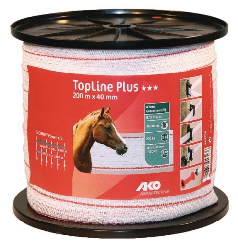 Taśma ogrodzeniowa Top Line Plus, 20 mm 400 m, biało/czerwona AKO 449550 - Intertraktor