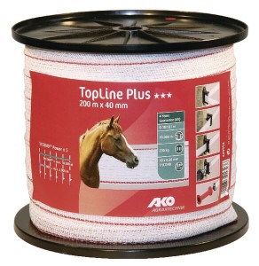Taśma ogrodzeniowa Top Line Plus, 40 mm 200 m, biało/czerwona AKO 449554