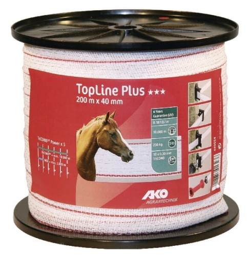 Taśma ogrodzeniowa Top Line Plus, 40 mm 200 m, biało/czerwona AKO 449554 - Intertraktor