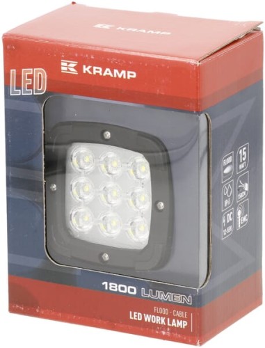Lampa robocza LED, kwadratowa 15W 1800lm 12-36V światło rozproszone 9 LED Kramp LA10098 - Intertraktor