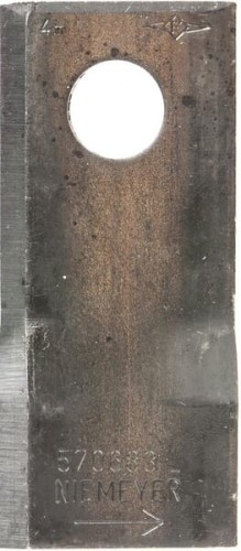 Nożyk kosiarki rotacyjnej lewy 107x48x4 mm otwór Ø 19 mm okrągły pasuje do Niemeyer 570683 - Intertraktor