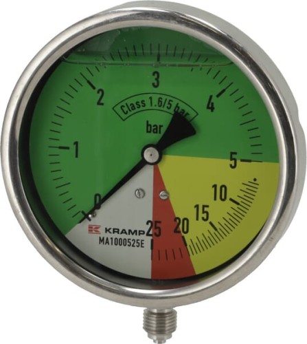 Manometr Ø 100 mm 0-5-20-25 bar przyłącze dolne 1/4" ET MA100525E - Intertraktor