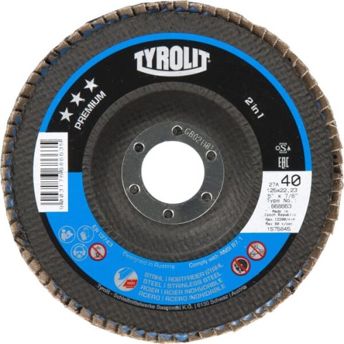 Tarcza szlifierska wachlarzowa, 125x22 mm K40 Secur Extra Tyrolit K19190 - Intertraktor