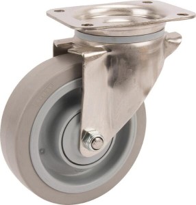 Koła skrętne ze stali nierdzewnej z powierzchnią z szarej gumy elastycznej 8470UFC160P63