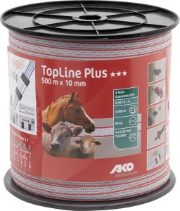 Taśma ogrodzeniowa Top Line Plus, 10 mm 500 m, biało/czerwona AKO 4491505
