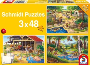 Puzzle ze zwierzętami hodowlanymi 3x48 szt. SH56203