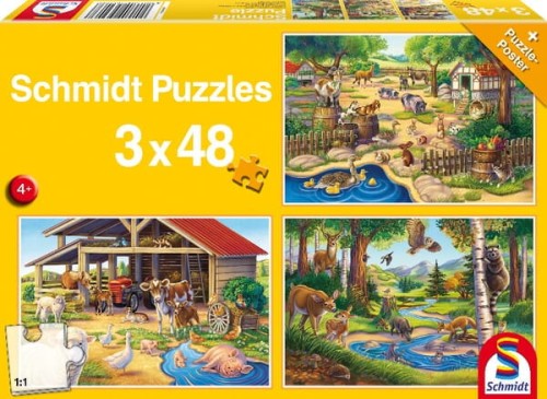Puzzle ze zwierzętami hodowlanymi 3x48 szt. SH56203 - Intertraktor