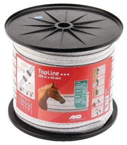Taśma ogrodzeniowa TopLine, 40 mm 200 m, biało-czarna AKO 449592