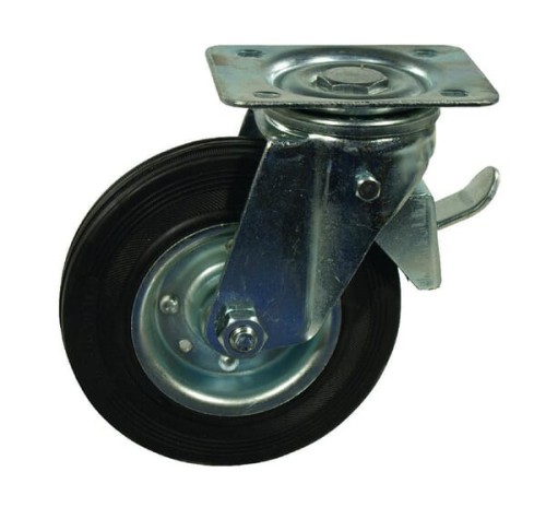 Koło skrętne gumowe Ø 125x37.5 mm z hamulcem podstawa montażowa: 115x85 mm nośność 130 kg Ro-Carr WH600125 - Intertraktor
