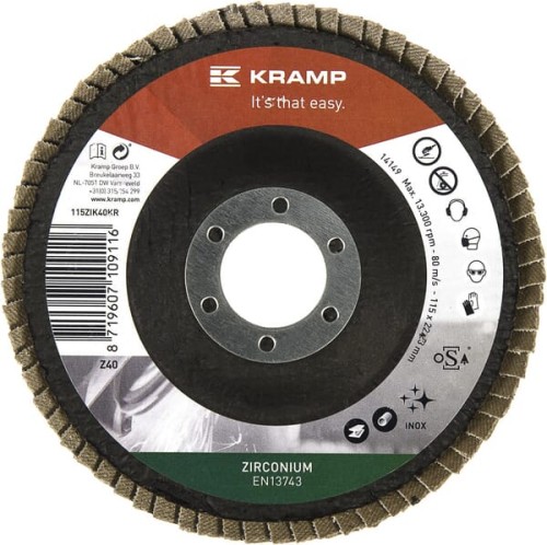 Tarcza szlifierska wachlarzowa, 115x22 mm K40 Zirconium Kramp 115ZIK40KR - Intertraktor
